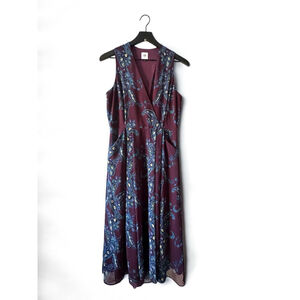 Cabi Purple Blue Paisley Midi Wrap Dress Size 6
